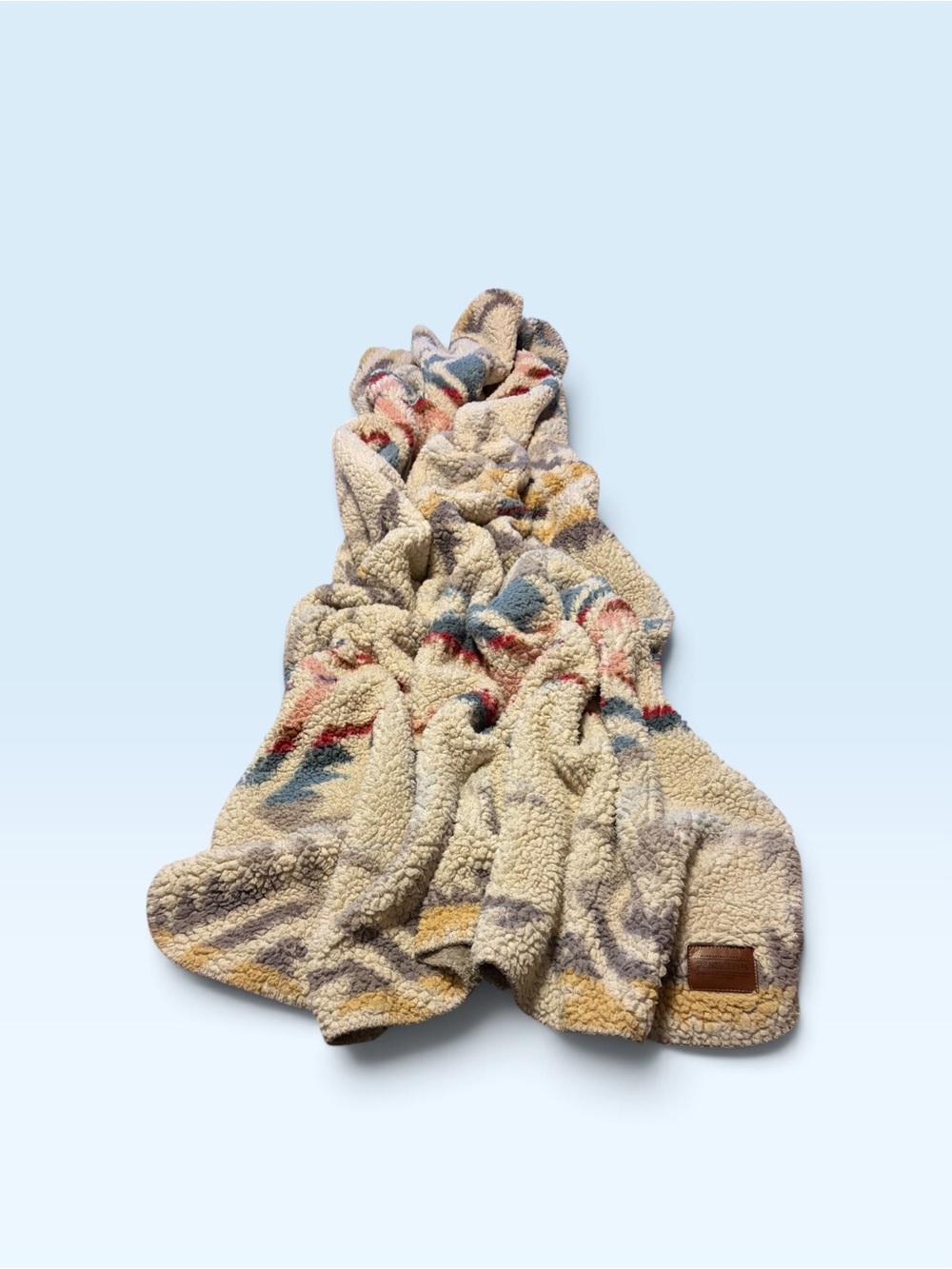 Pendleton Cream Sherpa Throw with Multicolor Aztec Accents